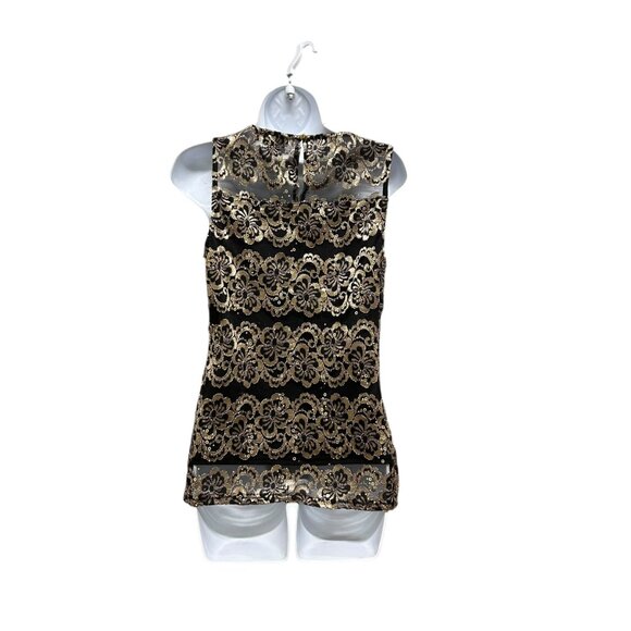 Black Collection Illusion Neckline Black Gold Sequin Sleeveless Blouse Size M - Picture 3 of 5